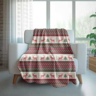 Knitted Reindeer Christmas Tree Pattern   Holidays Fleece Blanket