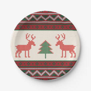 Knitted Reindeer Christmas Tree Pattern   Holidays Paper Plate