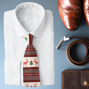 Knitted Reindeer Christmas Tree Pattern   Holidays Tie