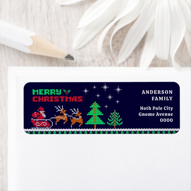 Knitted Santa Sleigh Christmas Return Address (Insitu)