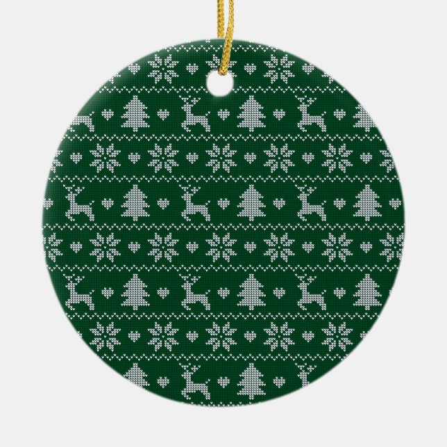 Knitted seamless Christmas pattern Ceramic Tree Decoration (Front)