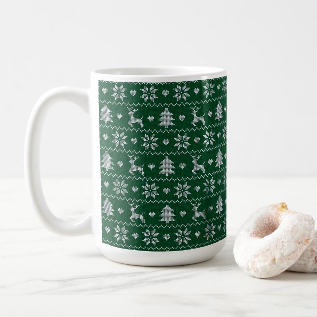 Knitted seamless Christmas pattern Coffee Mug (With Donut)