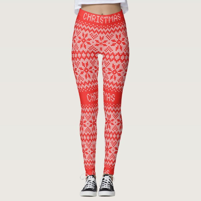 Knitted Stitch Pattern1 Red/White ID208 Leggings (Front)