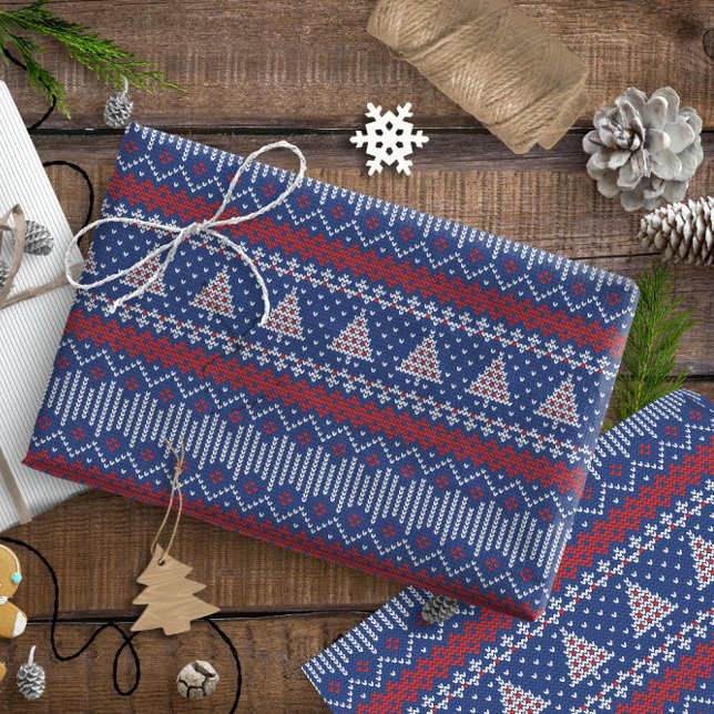 Knitted Stitch Pattern2 Navy/Red ID208 Wrapping Paper (Creator Uploaded)