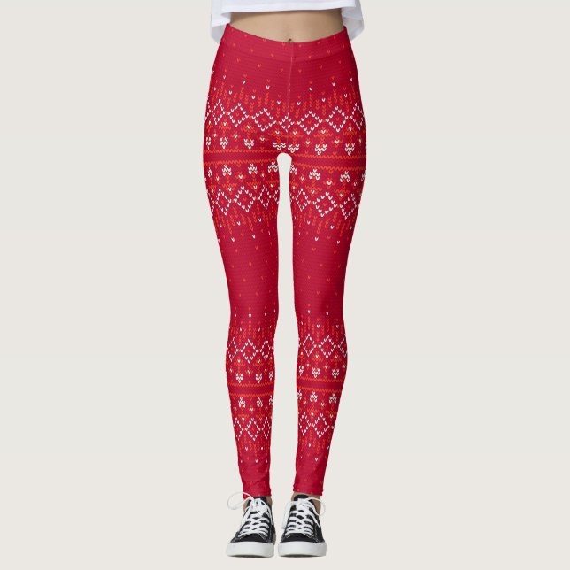 Knitted Stitch Pattern6 Red ID208 Leggings (Front)