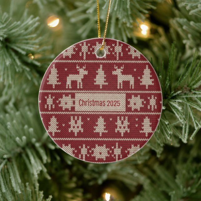Knitted Sweater Pattern Classic Red & Cream Fair  Ceramic Tree Decoration (Tree)