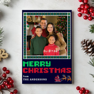 Knitted Sweater Xmas Pattern Merry Christmas Photo Holiday Card