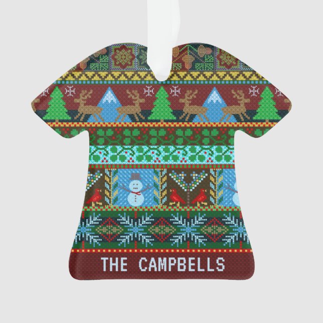 Knitted Ugly Christmas Sweater Reindeer | Name Ornament (Front)