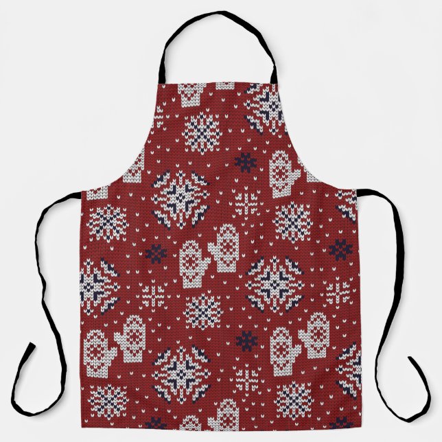 Knitted Winter Christmas Decorative Pattern Apron (Front)