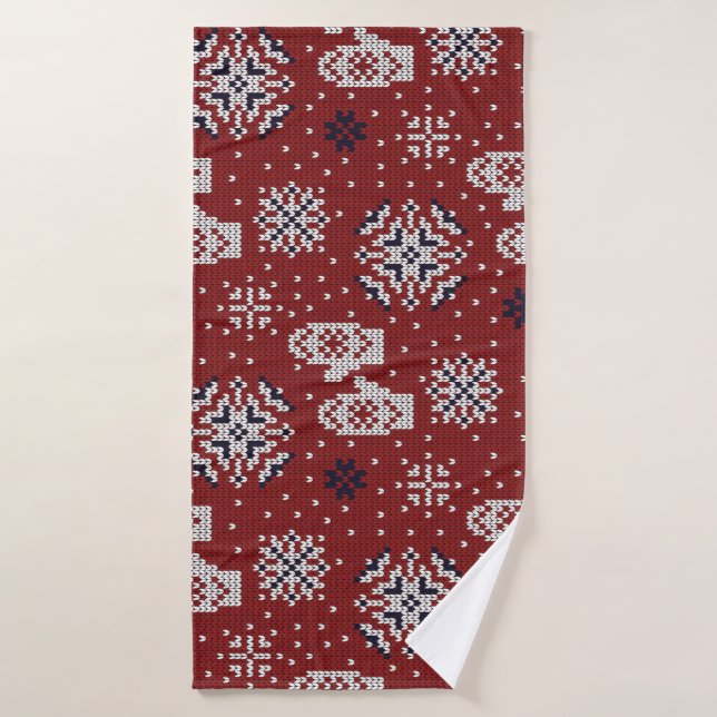 Knitted Winter Christmas Decorative Pattern Bath Towel (Bath Towel)