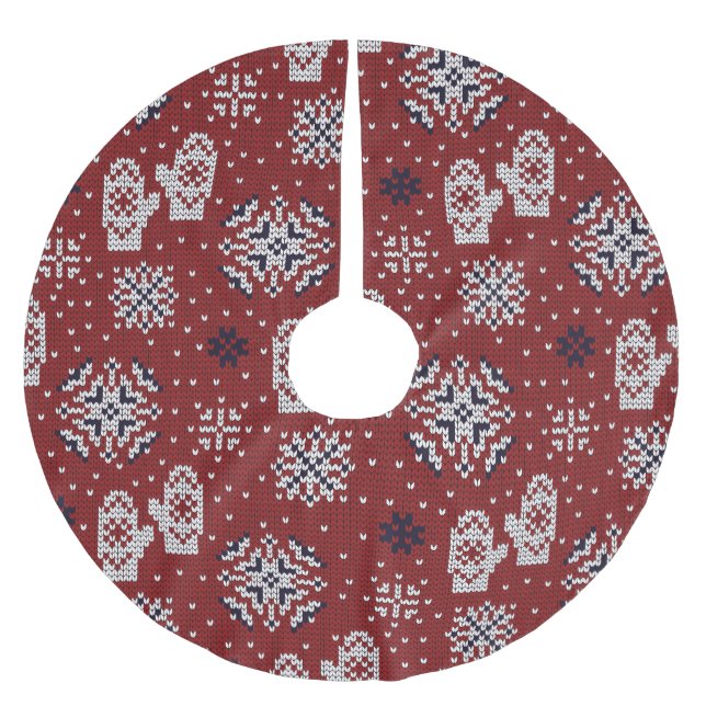 Knitted Winter Christmas Decorative Pattern Brushed Polyester Tree Skirt (Front)