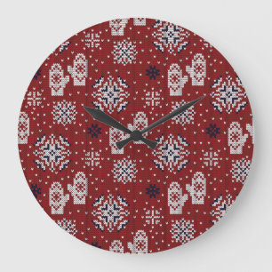 Knitted Winter Christmas Decorative Pattern Large Clock