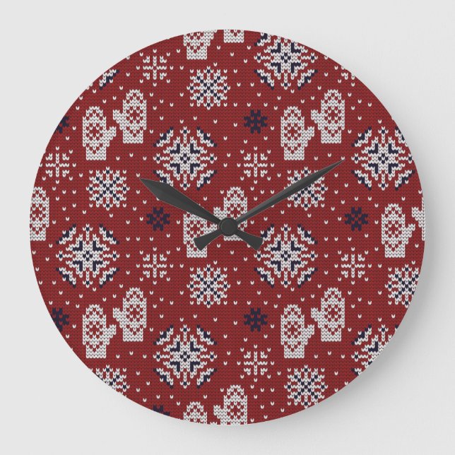 Knitted Winter Christmas Decorative Pattern Large Clock (Front)