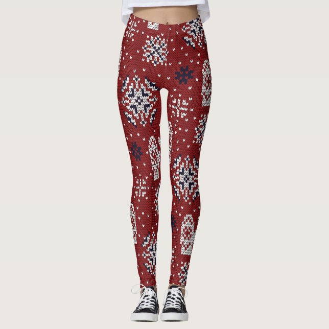Knitted Winter Christmas Decorative Pattern Leggings (Front)