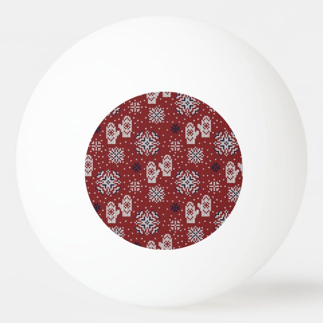 Knitted Winter Christmas Decorative Pattern Ping Pong Ball (Front)