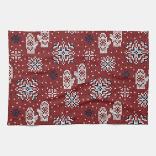 Knitted Winter Christmas Decorative Pattern Tea Towel