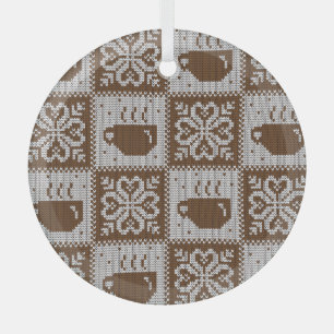 Knitted winter cups: hot beverage pattern. glass tree decoration
