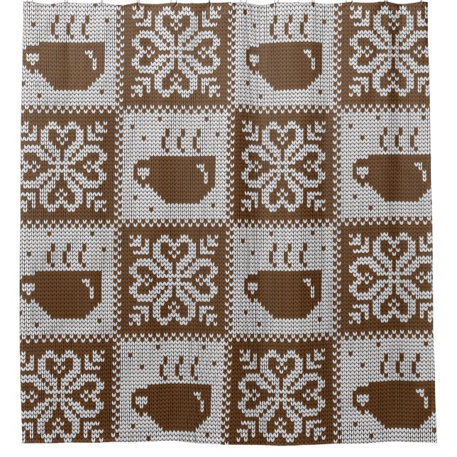 Knitted winter cups: hot beverage pattern. shower curtain (Front)