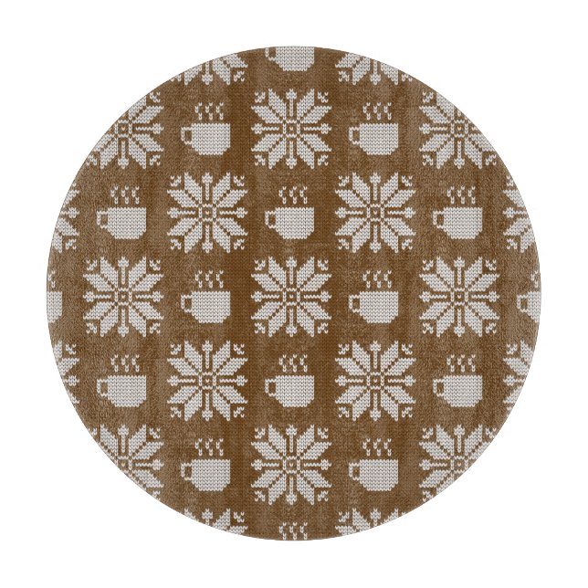 Knitted Winter: Decorative Tea Cups Cutting Board (Front)
