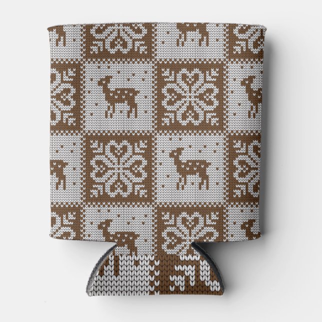 Knitted winter deers: vintage pattern. can cooler (Front)