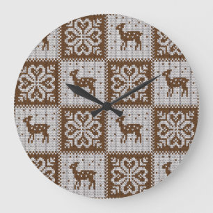 Knitted winter deers: vintage pattern. large clock