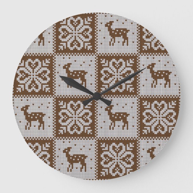 Knitted winter deers: vintage pattern. large clock (Front)