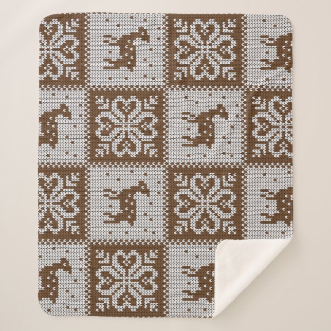 Knitted winter deers: vintage pattern. sherpa blanket (Front)