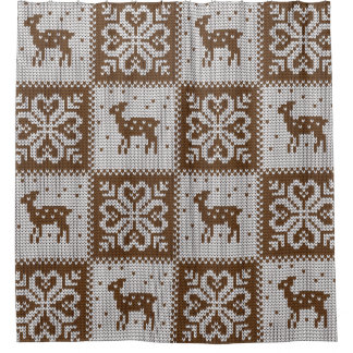 Knitted winter deers: vintage pattern. shower curtain