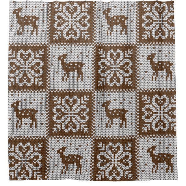 Knitted winter deers: vintage pattern. shower curtain (Front)