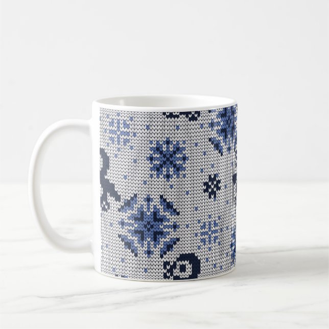 Knitted Winter Penguins Decorative Pattern Coffee Mug (Left)