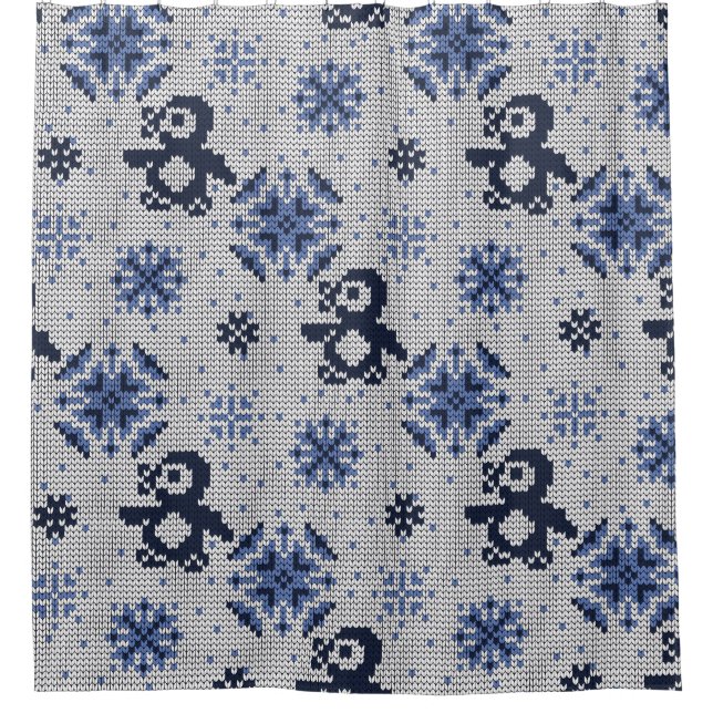 Knitted Winter Penguins Decorative Pattern Shower Curtain (Front)
