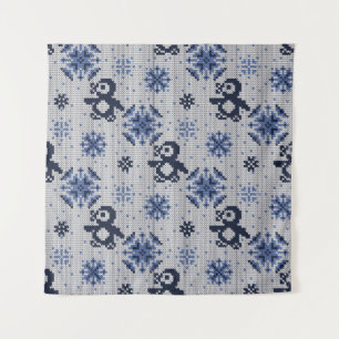 Knitted Winter Penguins Decorative Pattern Tapestry