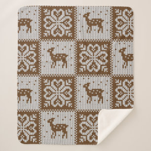 Knitted winter vintage seamless decorative pattern sherpa blanket