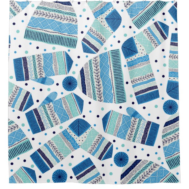 Knitted Winterwear: Cosy Seamless Pattern. Shower Curtain (Front)