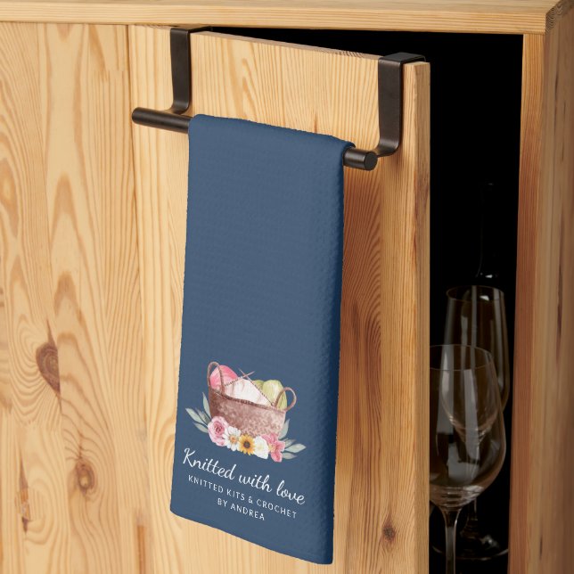 Knitted with love Crochet Yarn Basket Business Tea Towel (Thirds Fold)