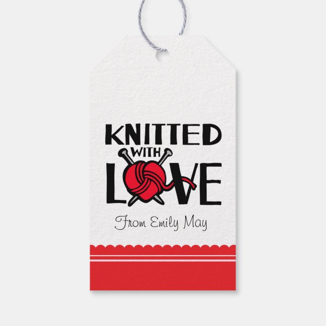 Knitted with love heart wool named gift tag (Back)