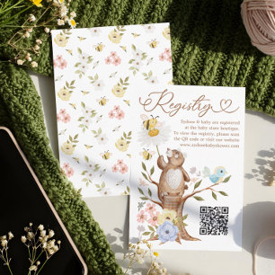 Knitted Woodland Bear Baby Shower QR Code Registry Enclosure Card