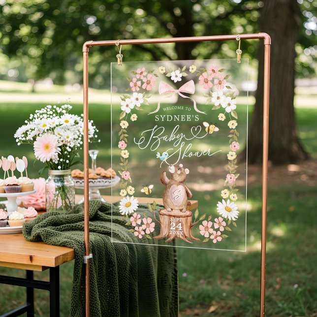 Knitted Woodland Bear Floral Baby Shower Welcome Acrylic Sign (Knitted Woodland Bear Floral Baby Shower Welcome Acrylic Sign)
