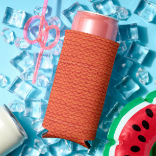 Knitted wool orange pattern seltzer can cooler