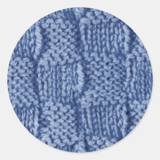 Knitted Wool square blue Classic Round Sticker
