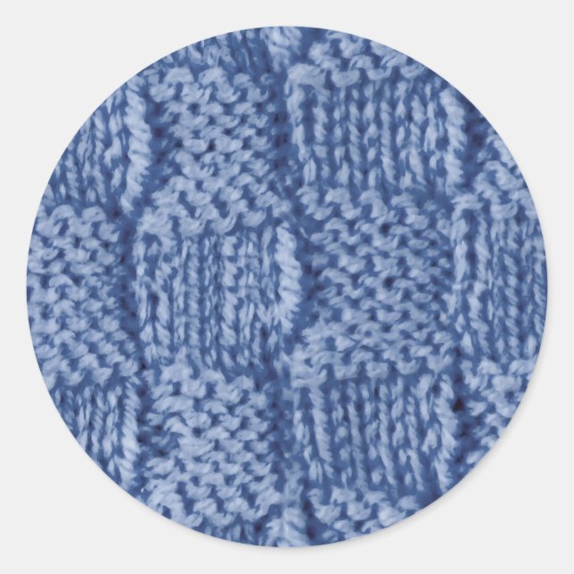 Knitted Wool square blue Classic Round Sticker (Front)