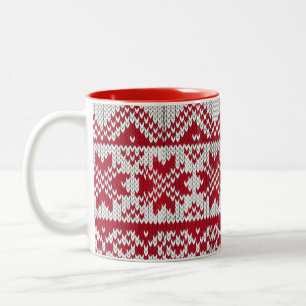 Knitted Xmas Pattern in Red & White Two-Tone Coffee Mug