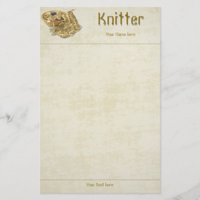Knitter - Hand Knit Tan Chenille Yarn - Template Stationery (Front)