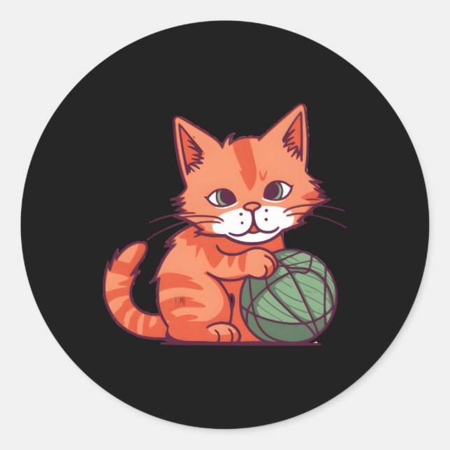Knitters Handcraft Knit Knitting Cat Classic Round Sticker (Front)