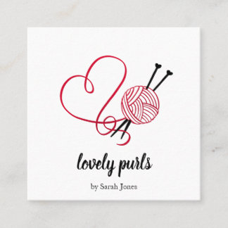 Knitters knitting crochet yarn ball logo square business card