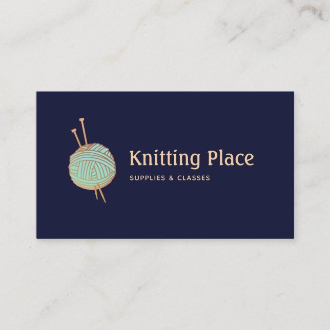 Knitters Knitting Yarn Ball Logo Business Card (Front)