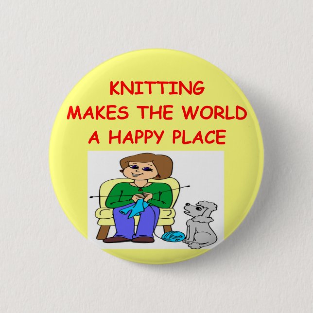 knitting 6 cm round badge (Front)
