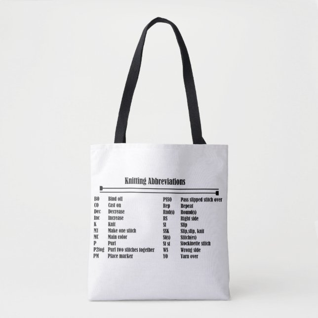 Knitting Abbreviations Prime Tote Bag (Front)