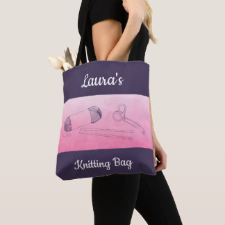 Knitting Bag, Personalised, Purple & Pink Tote Bag