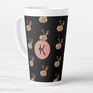 Knitting Basket Pattern Monogram Latte Mug